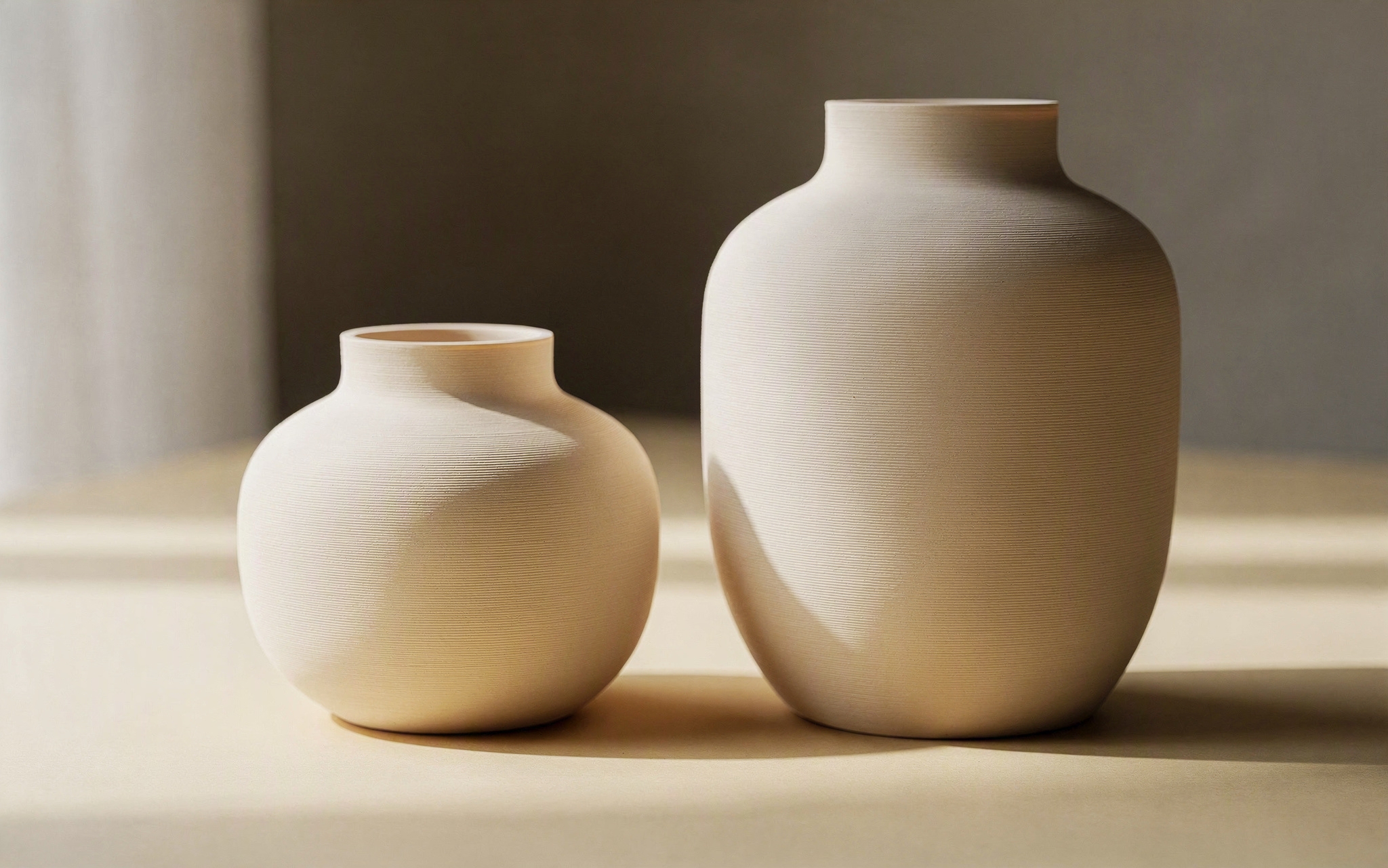Two identical 3D-printed vases at different sizes side by side