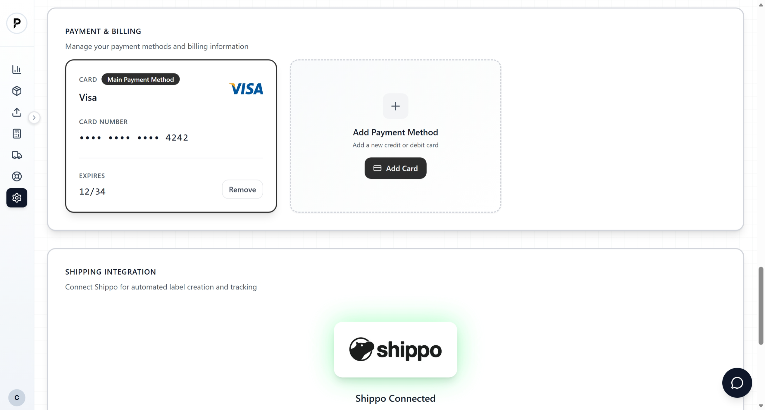 Payment settings page