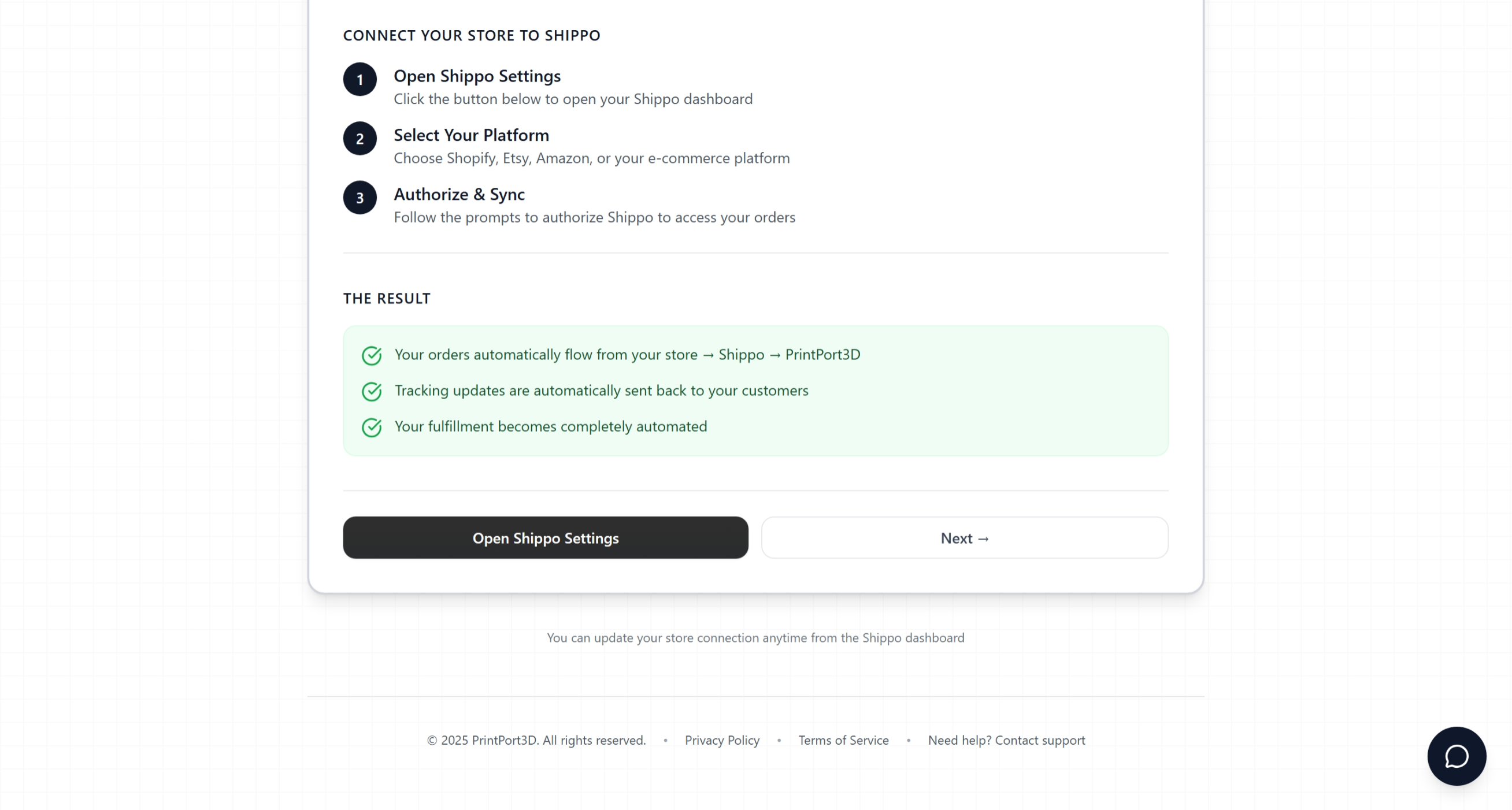 Store connection confirmation