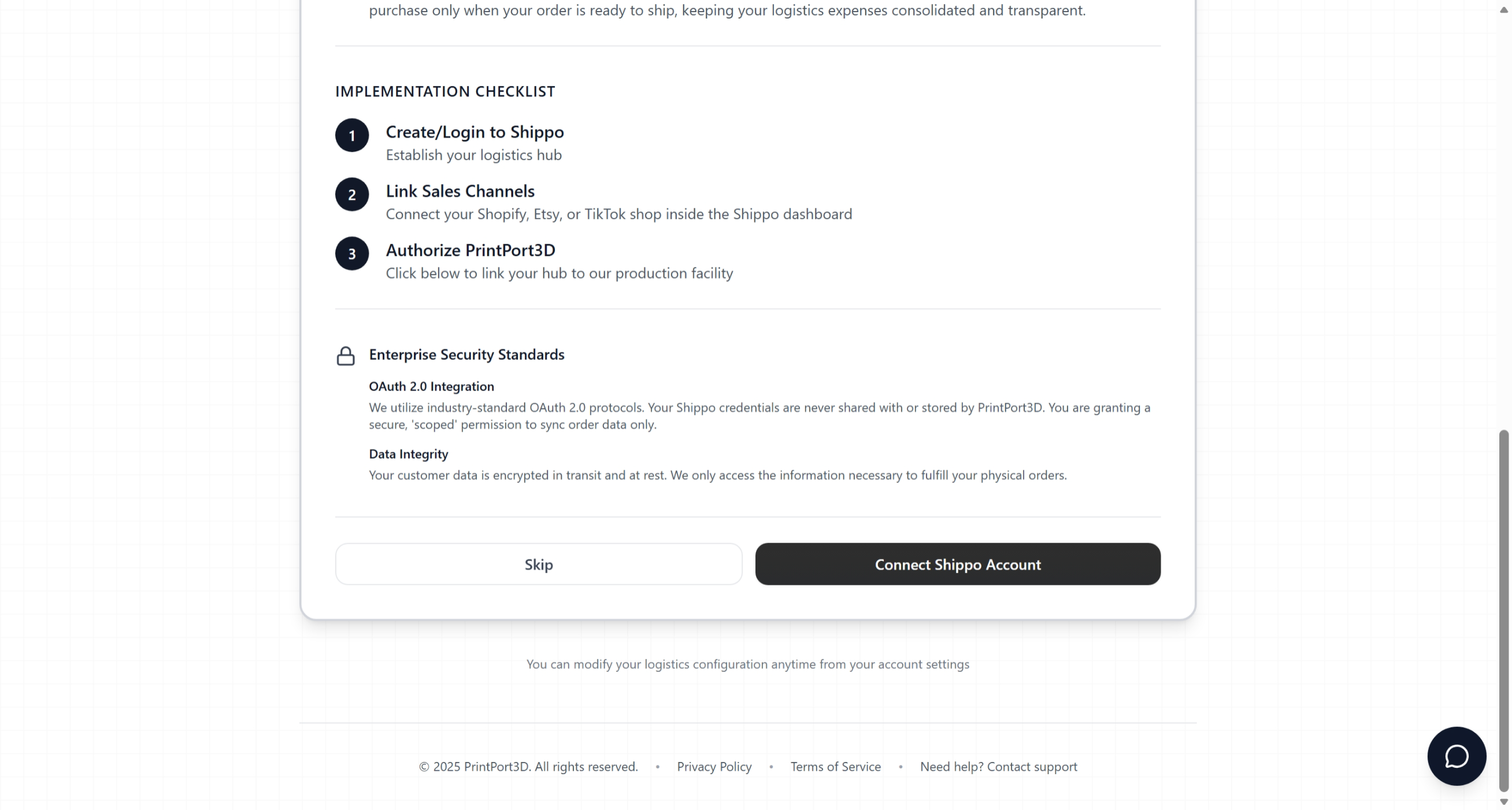 Shippo authorization screen