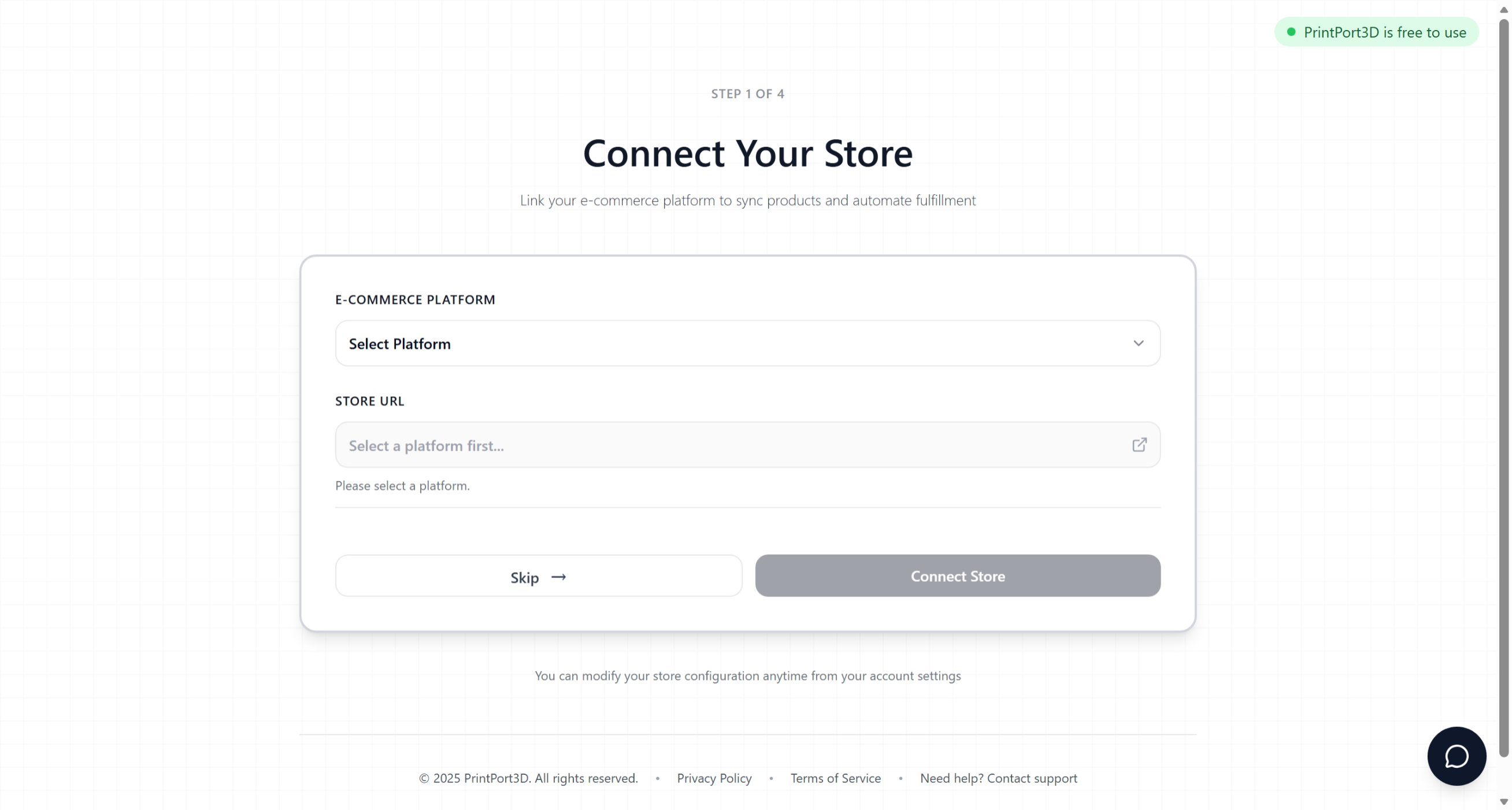 PrintPort3D connect store screen